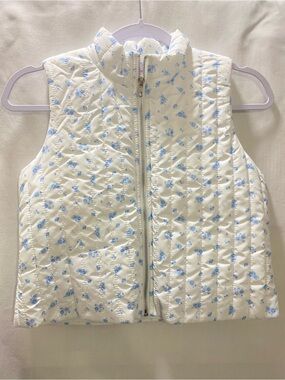 Love Squared Girls White/Blue Floral vest  Full Zip Puffer #kids 14(L)